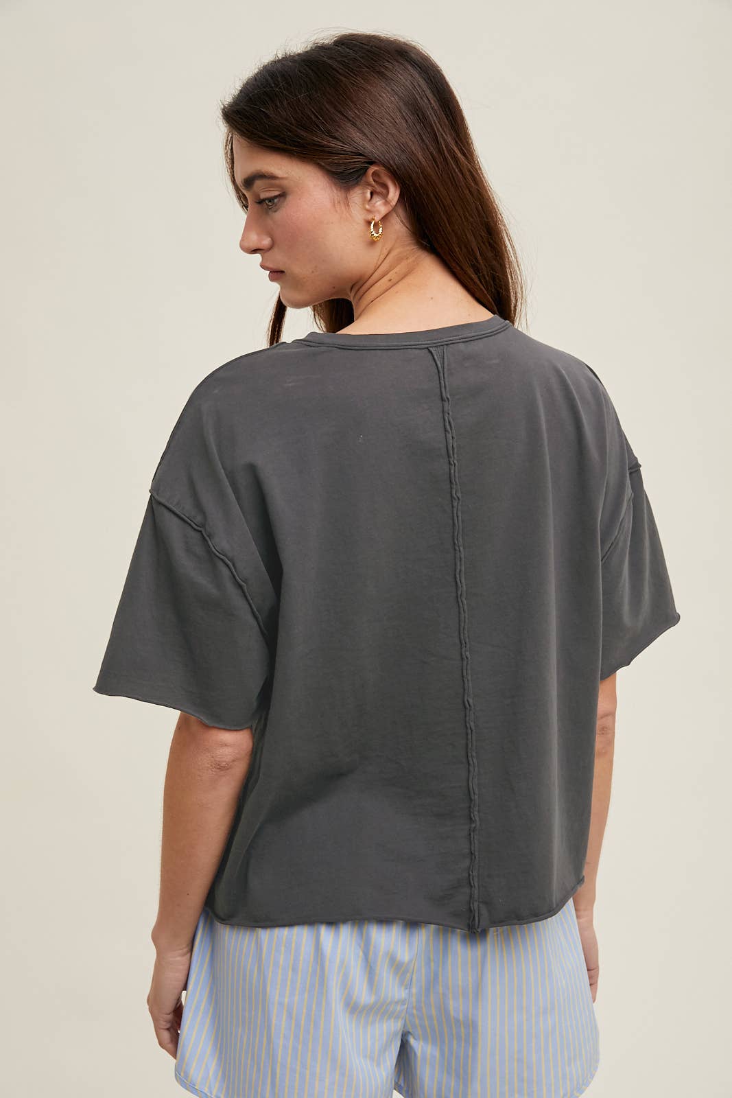 Charcoal Raw Edge Boxy Tee