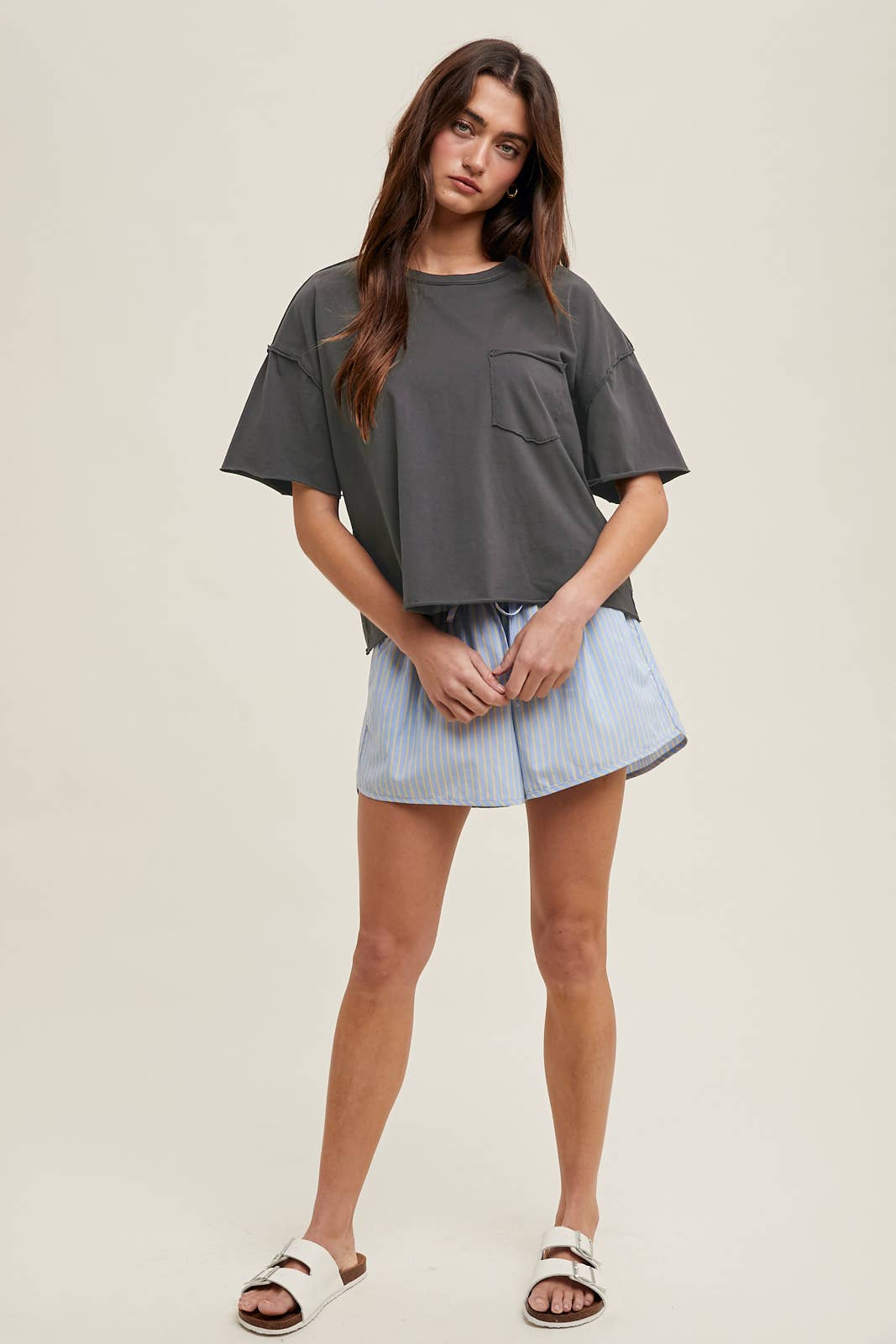 Charcoal Raw Edge Boxy Tee