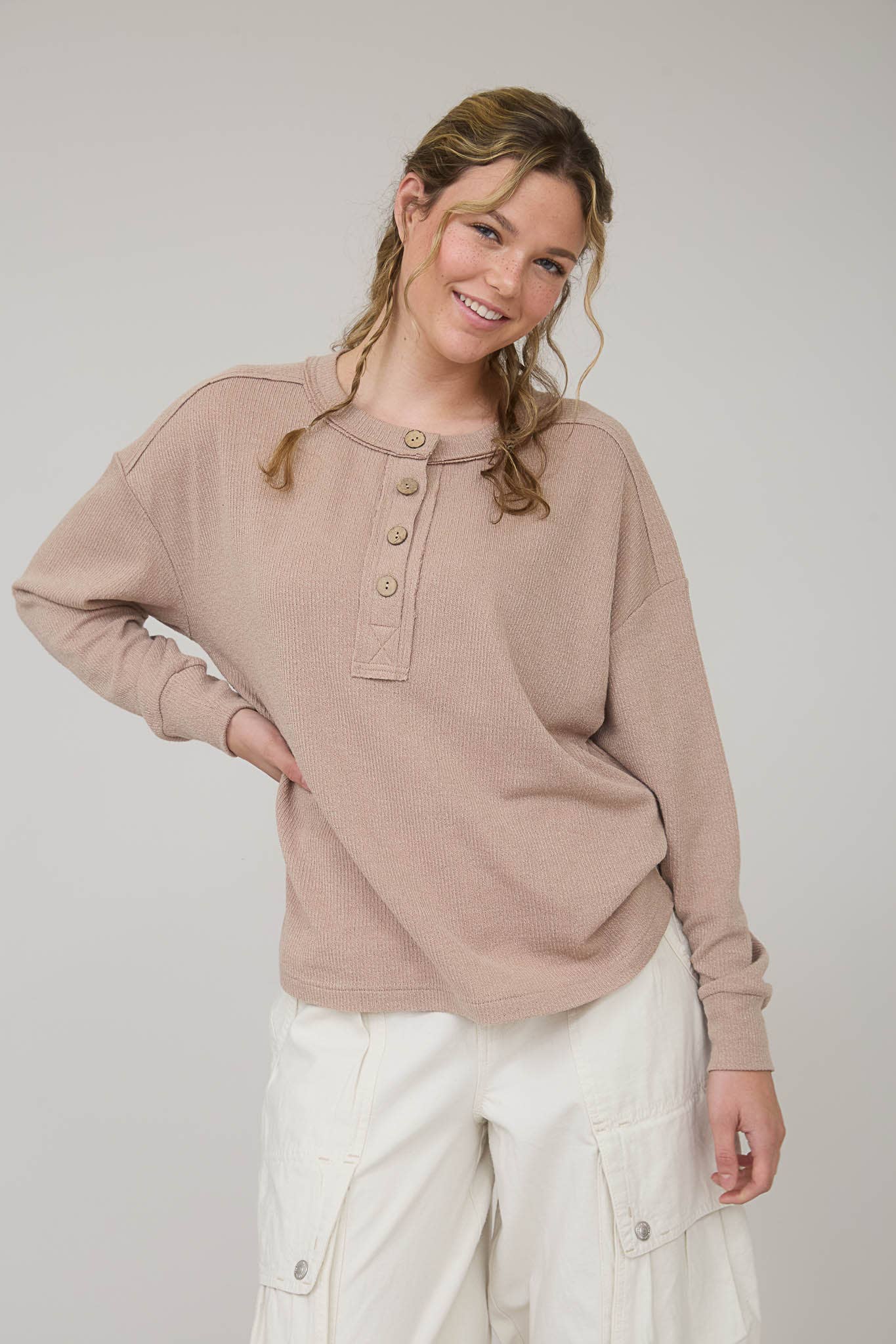 Falling For It Taupe Long Sleeve
