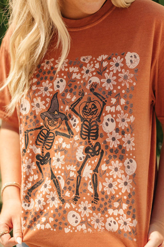 Floral Skeleton Pumpkins Graphic Tee