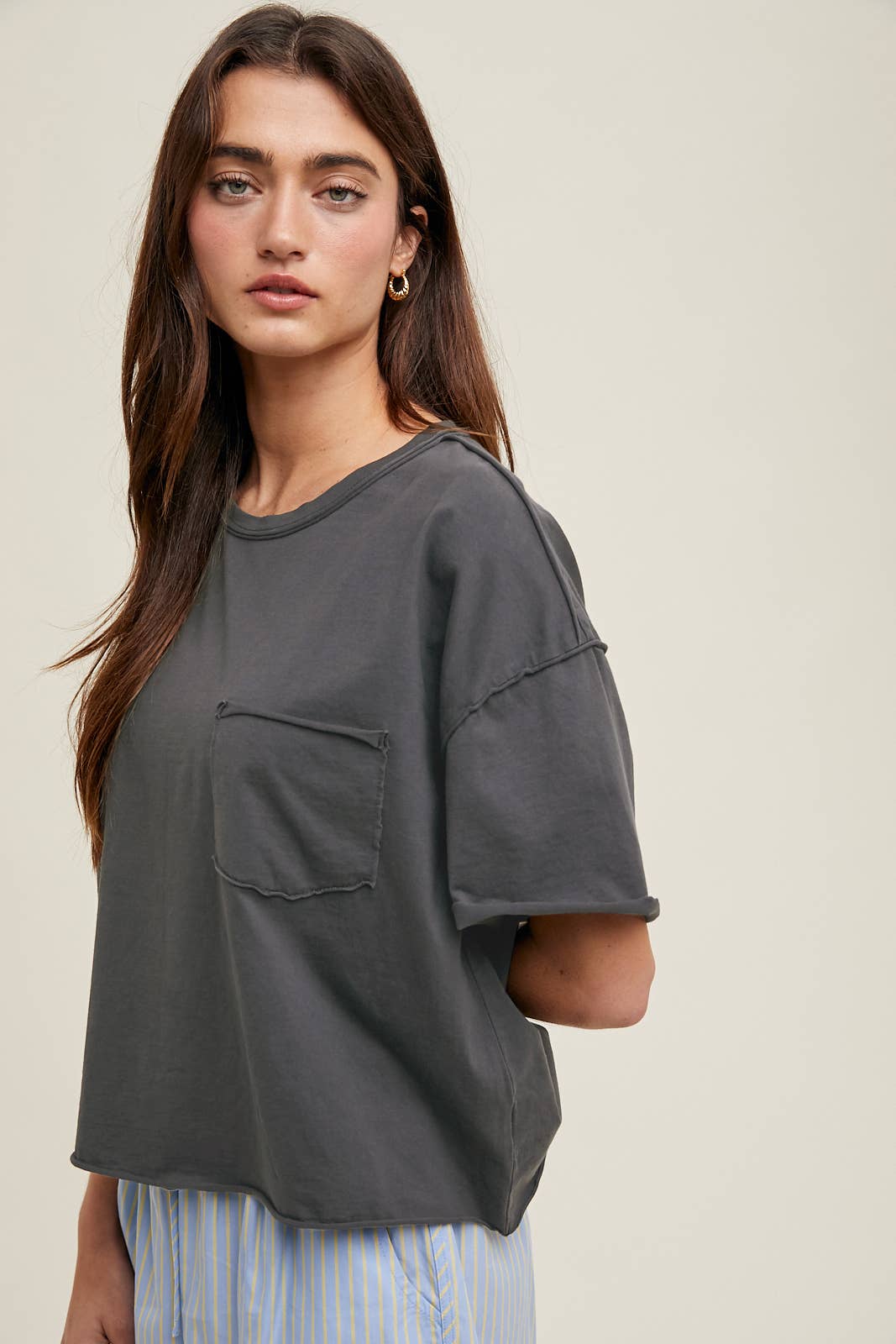 Charcoal Raw Edge Boxy Tee