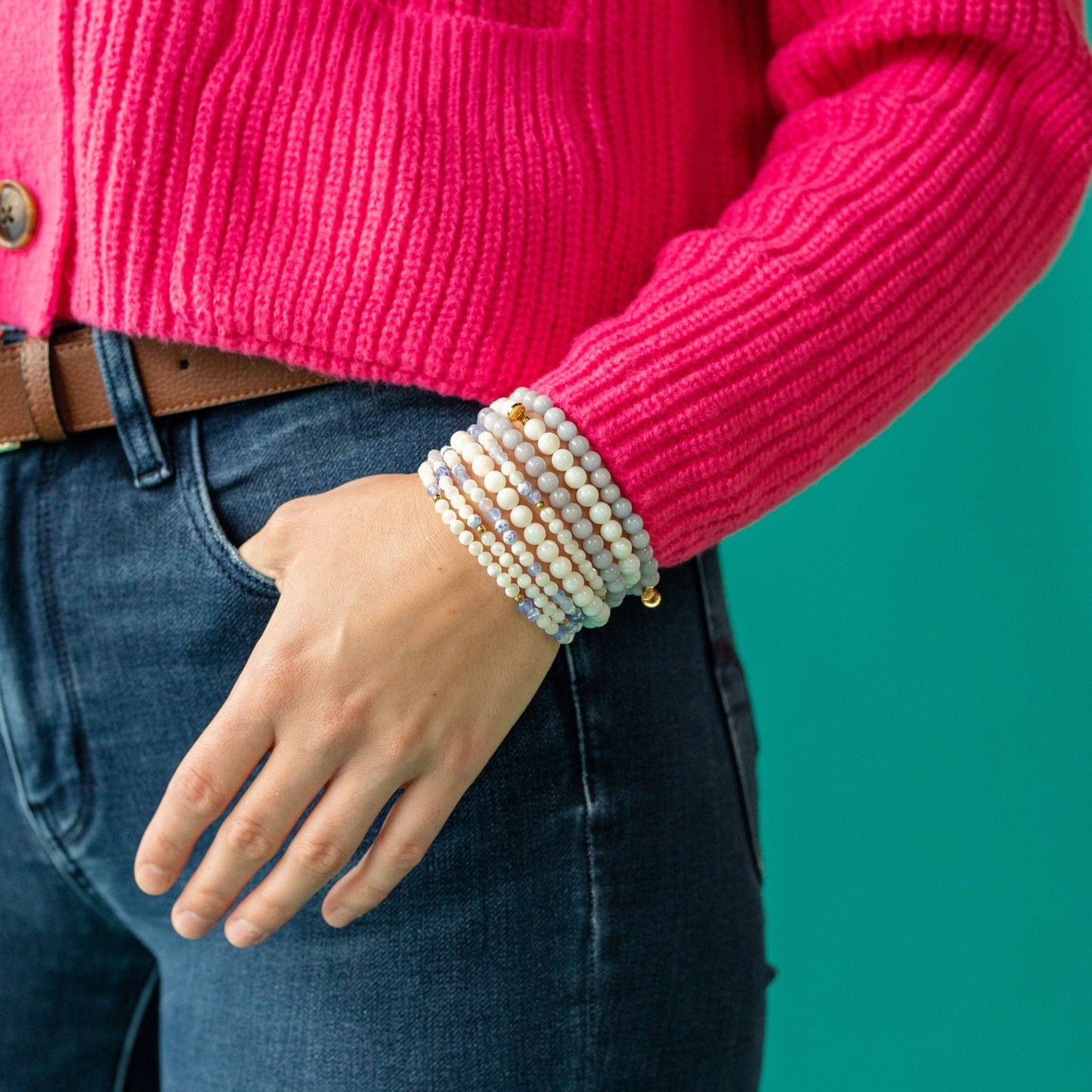 Morse Code Bracelet | FRIENDSHIP: Mother of Pearl & Blue Lace Agate