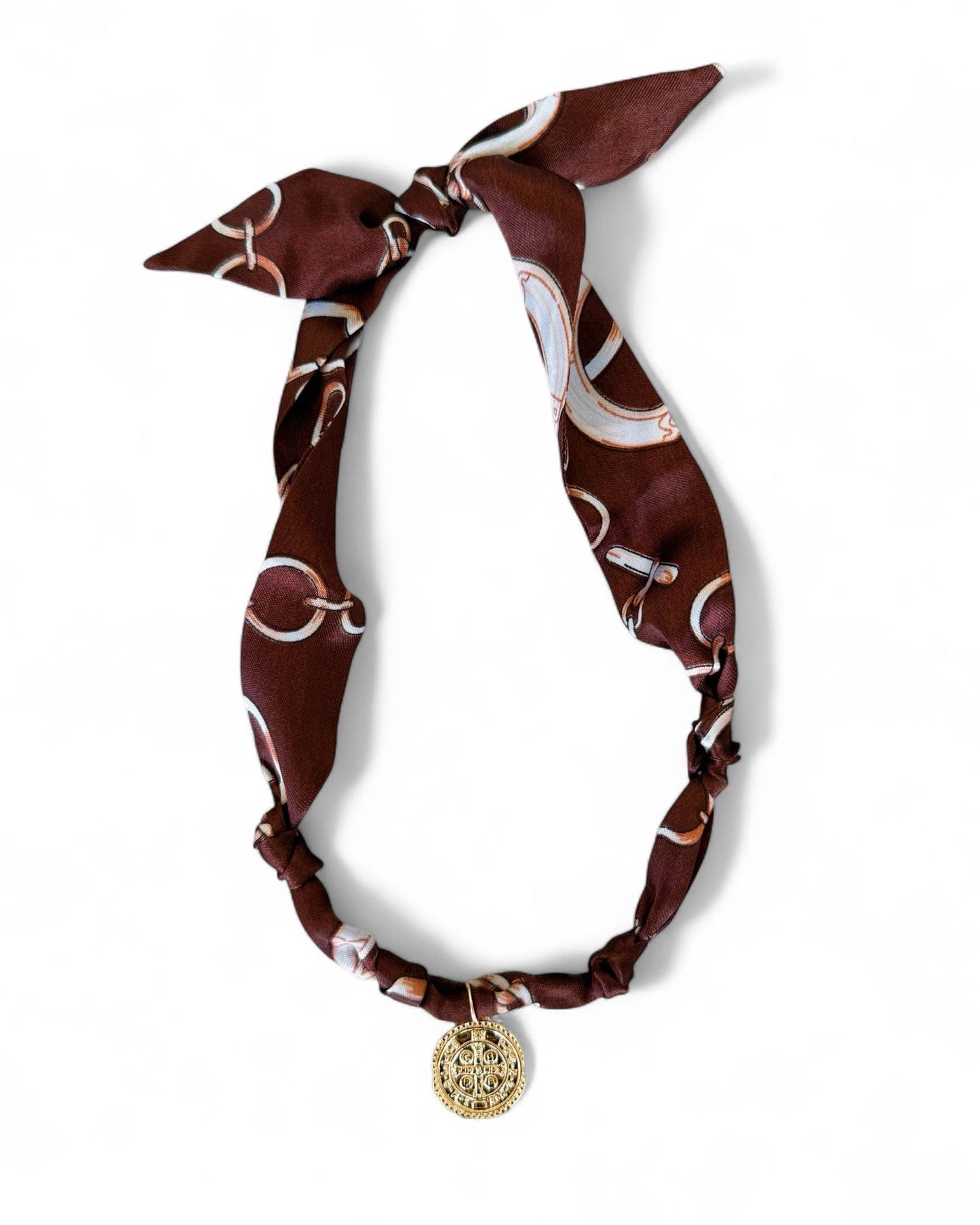 Tuscany Knotted Scarf Coin Charm Necklace Gold Filled