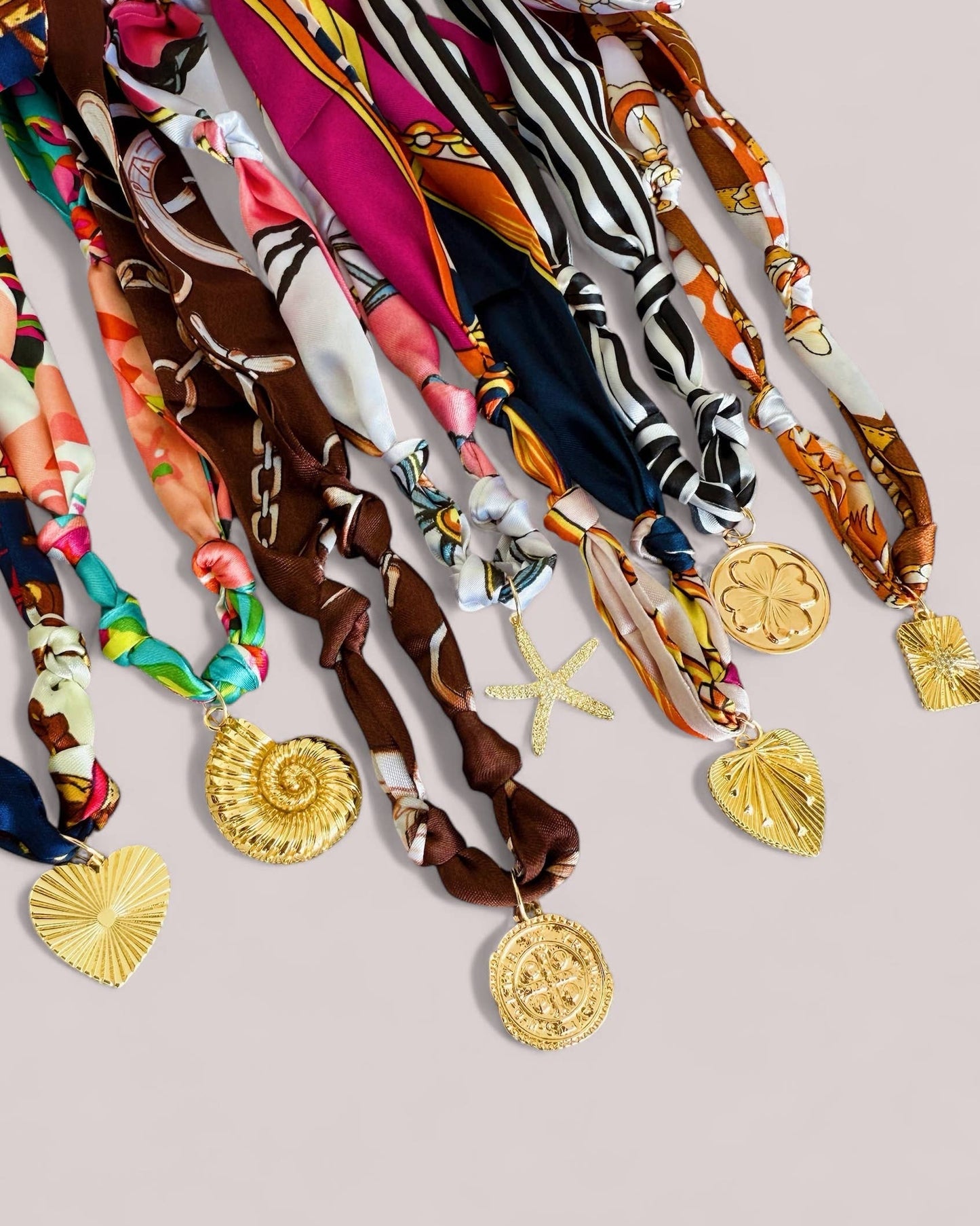 Tuscany Knotted Scarf Coin Charm Necklace Gold Filled