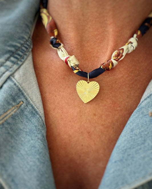 Venice Knotted Scarf Heart Charm Necklace Gold Filled