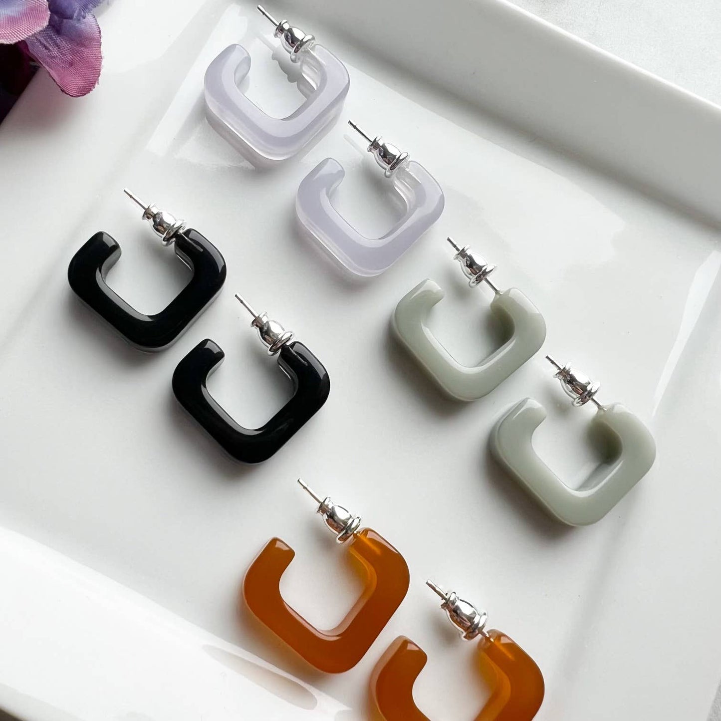 Black Mini Geo Hoops