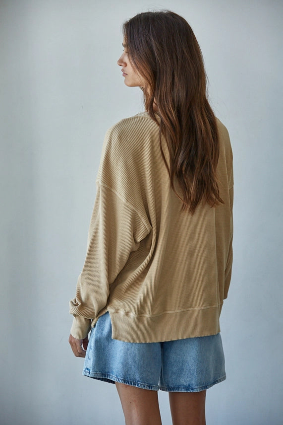 Gold Waffle Drop Shoulder Long Sleeve