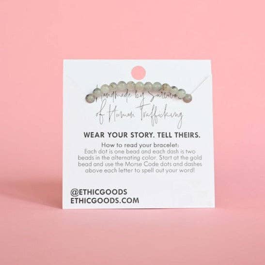 Morse Code Bracelet | FRIENDSHIP: Mother of Pearl & Blue Lace Agate
