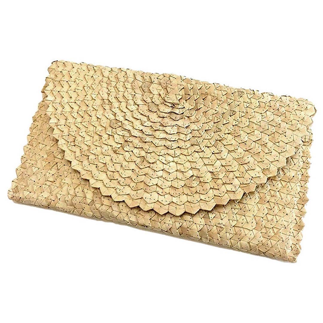 Cream Straw Clutch Purse