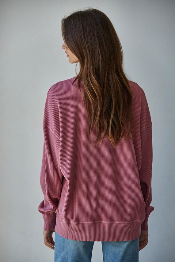 Mauve Waffle Drop Shoulder Long Sleeve