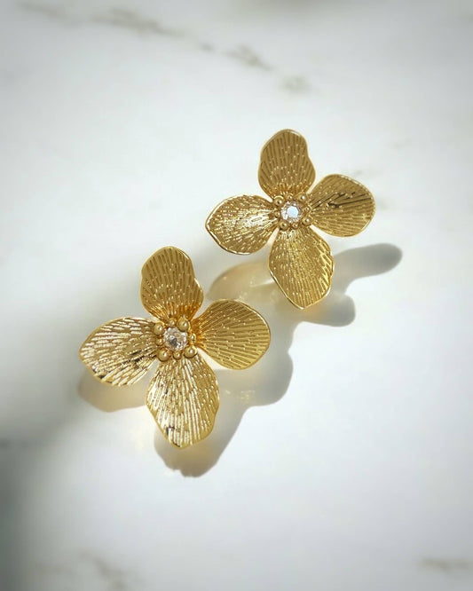 Bloom Statement Flower Earrings Gold Filled