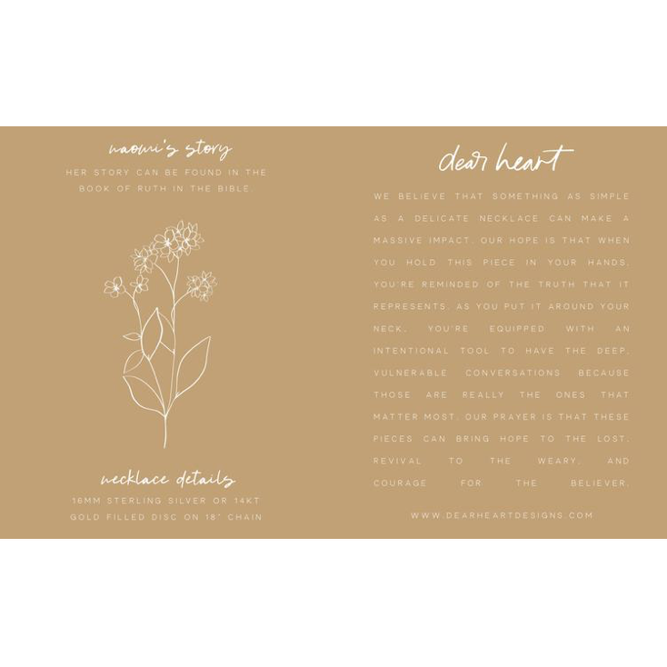Back of informational card that goes into more detail about the significance and symbolism of the necklace