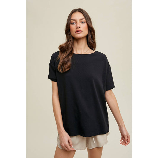 Black Boatneck Casual Tee
