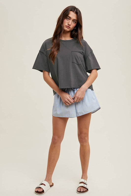 Charcoal Raw Edge Boxy Tee