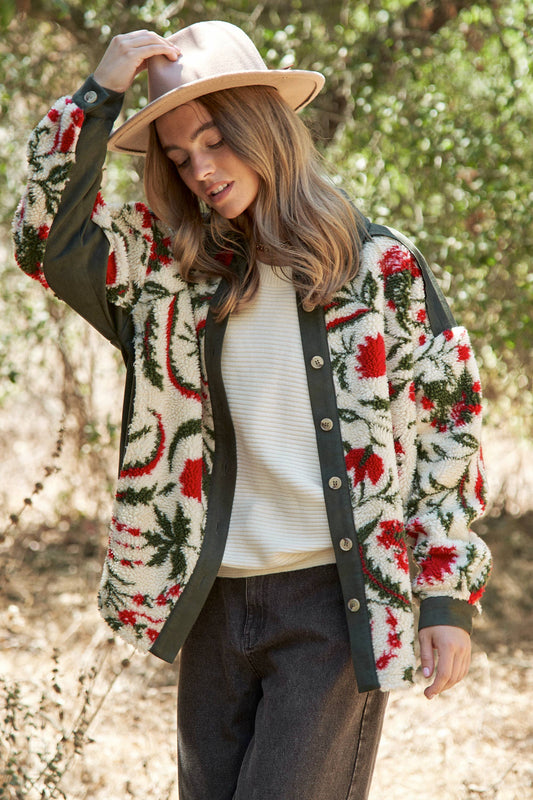 Rose Garden Sherpa Button Down Jacket