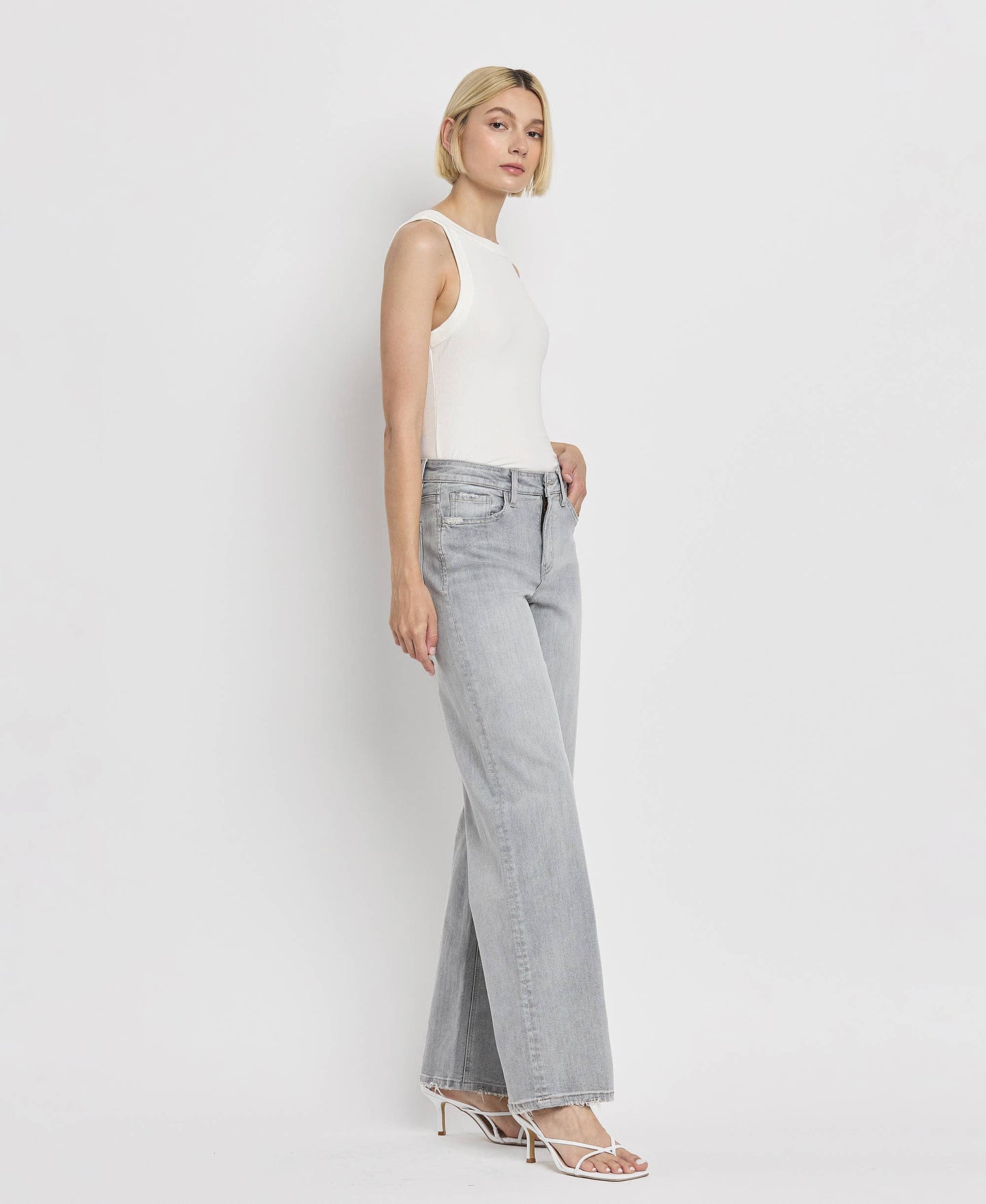 High Rise Wide Leg Light Gray Jeans