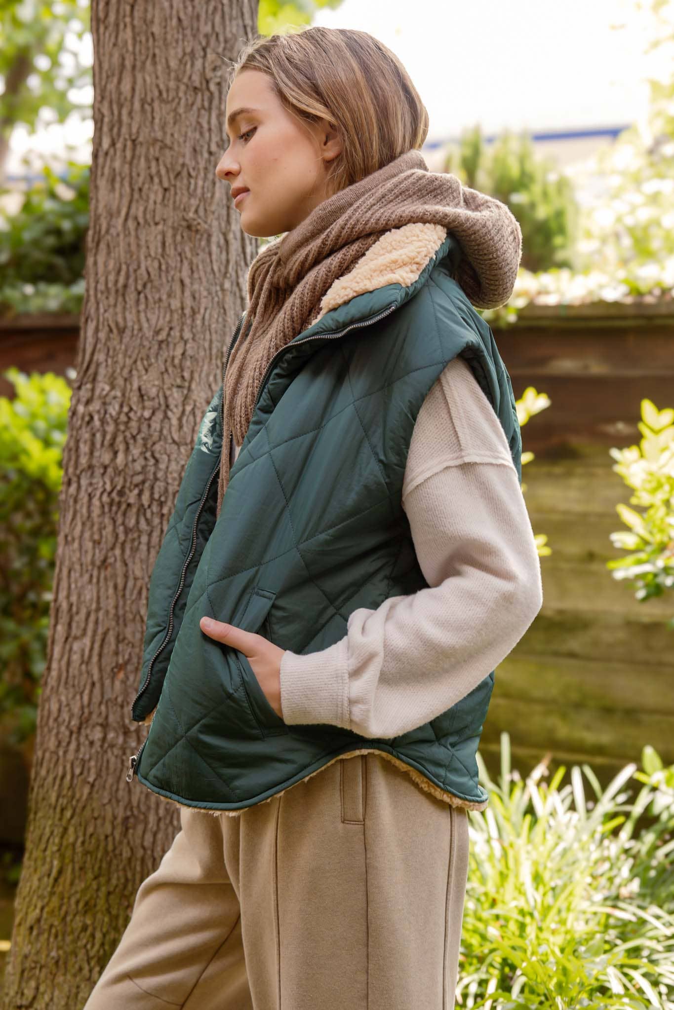 Fleece Lined Vest in Hunter Green