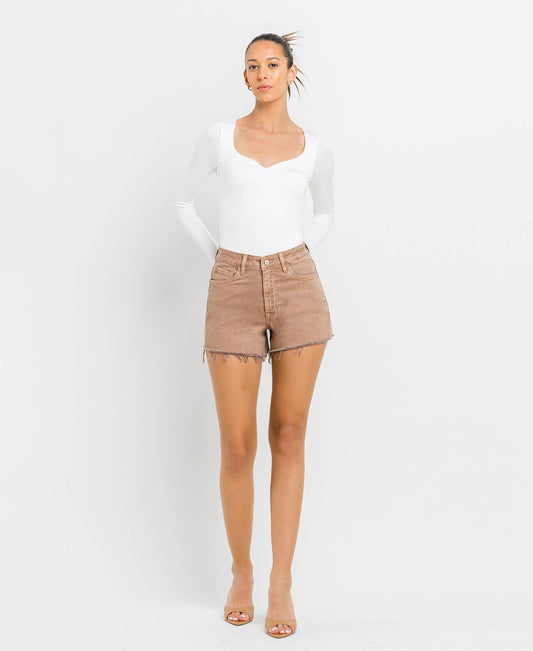 Taupe High Rise Mom Shorts