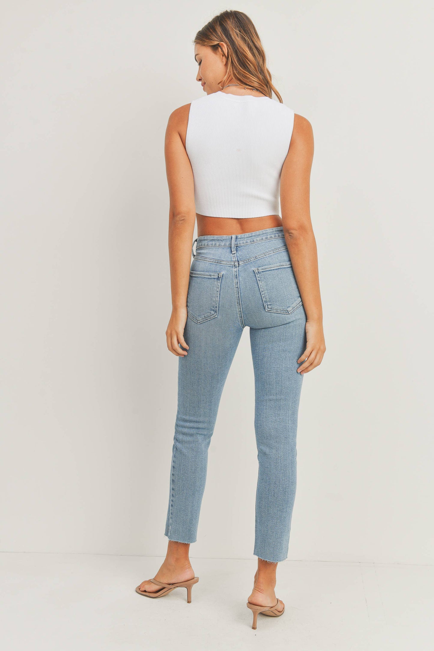 Distressed High Rise Skinny Jeans - Light Wash
