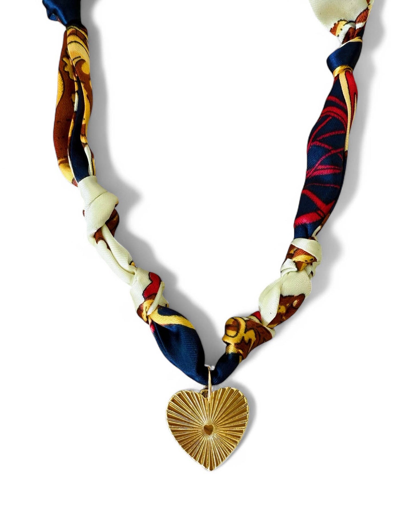 Venice Knotted Scarf Heart Charm Necklace Gold Filled