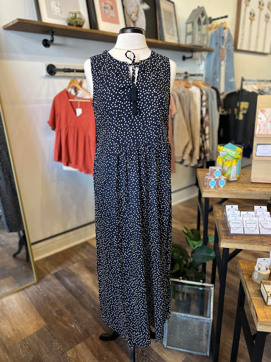 Devon Dress | Navy & White Dots