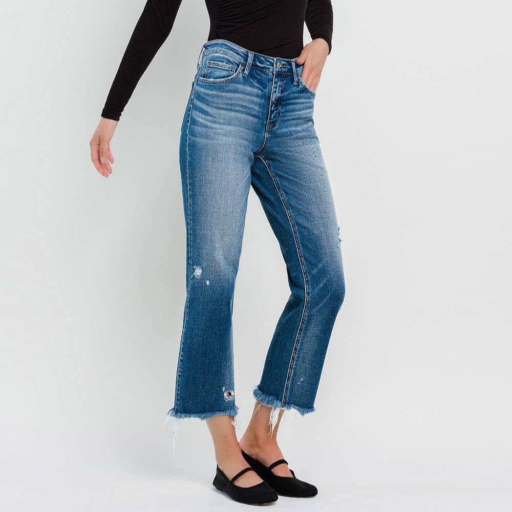 High Rise Crop Straight Jeans