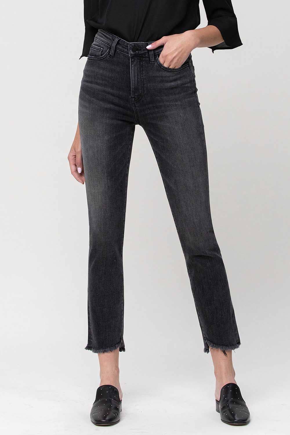 High Rise Cropped Straight Jeans in Black