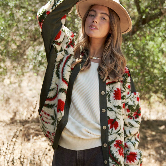 Rose Garden Sherpa Button Down Jacket