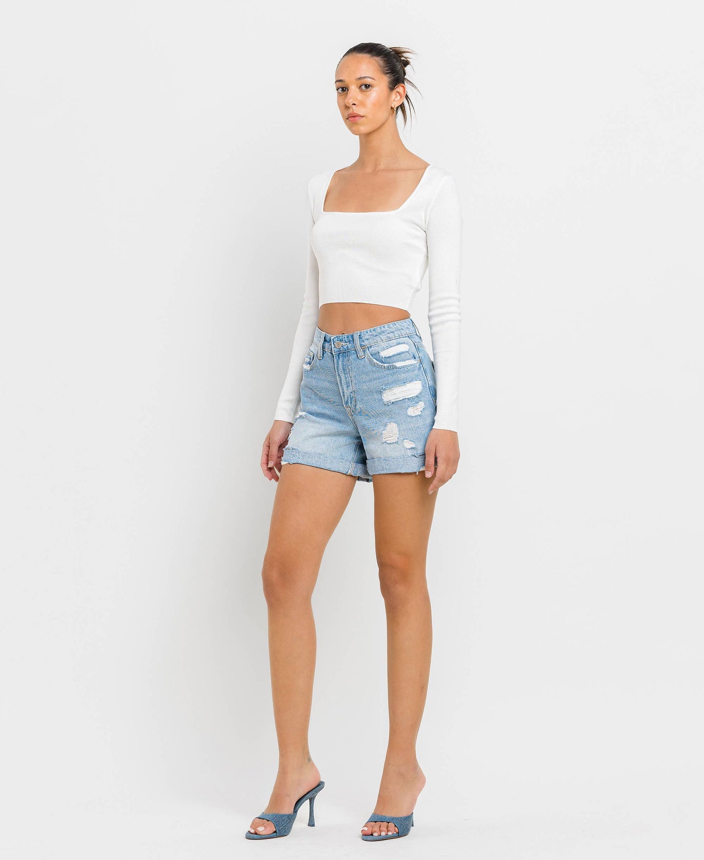 Mid Rise Boyfriend Denim Shorts