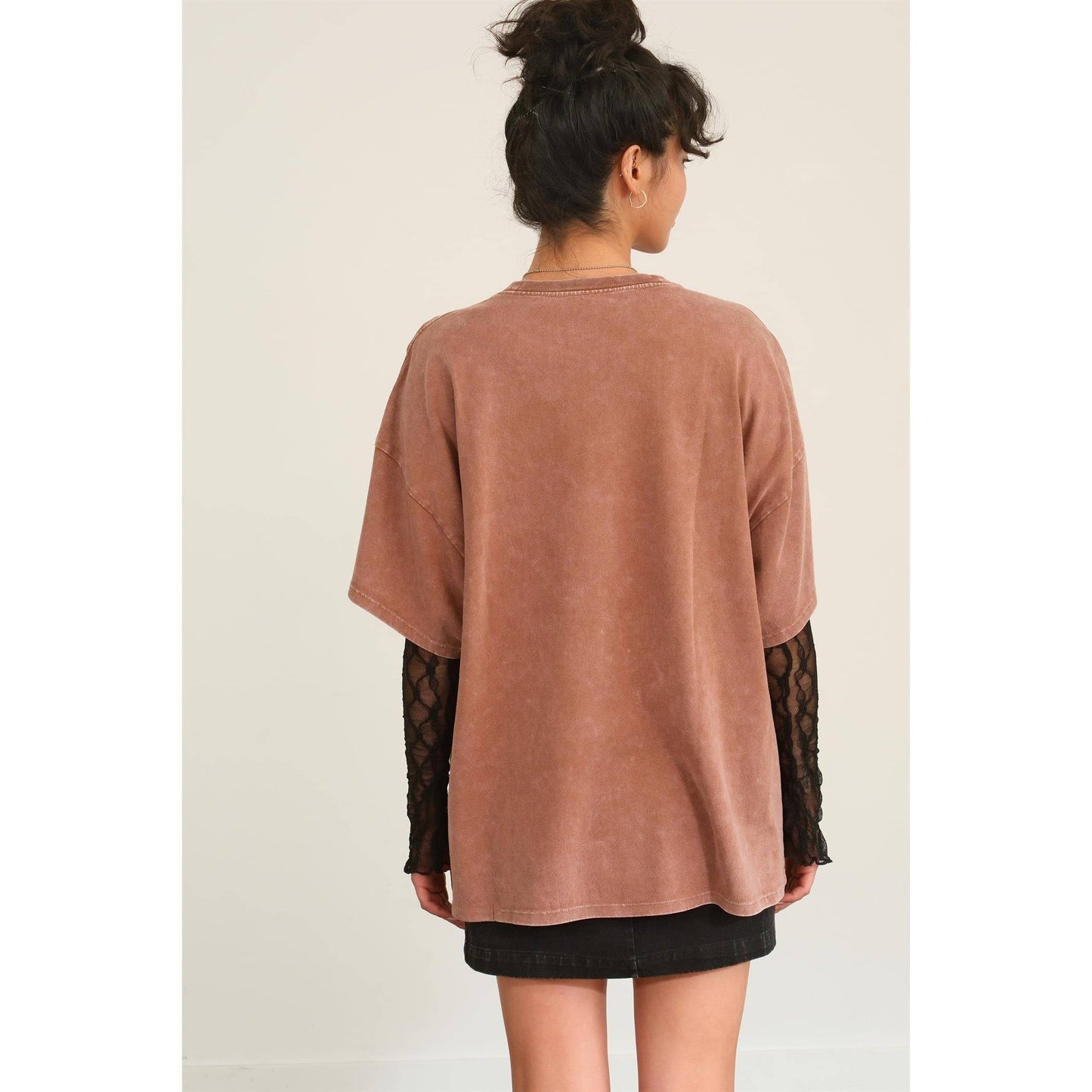 Oversized Distressed Tee in Taupe