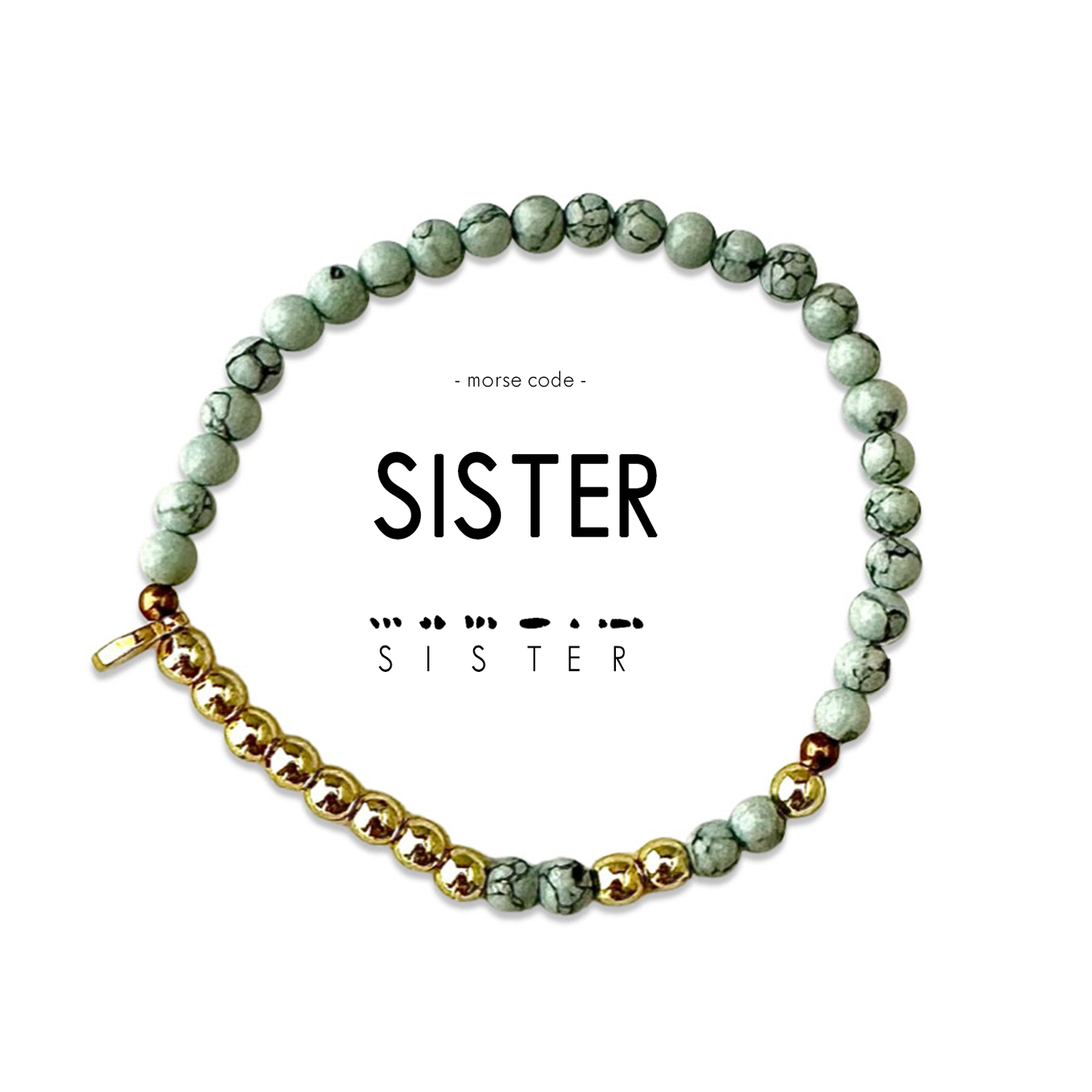 Gold Morse Code Bracelet | SISTER: Light Blue Howlite