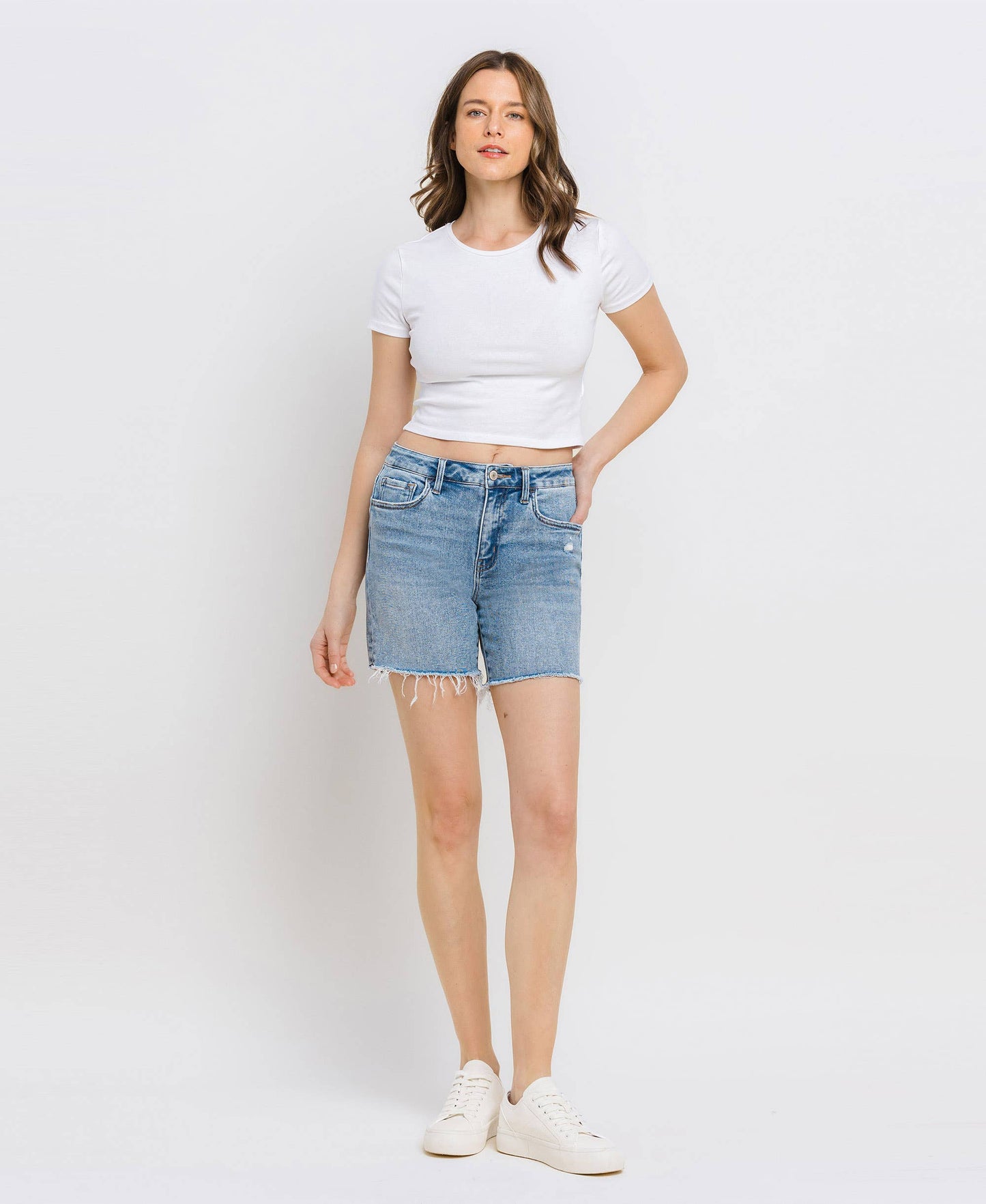 Loretta High Rise Midi Denim Shorts