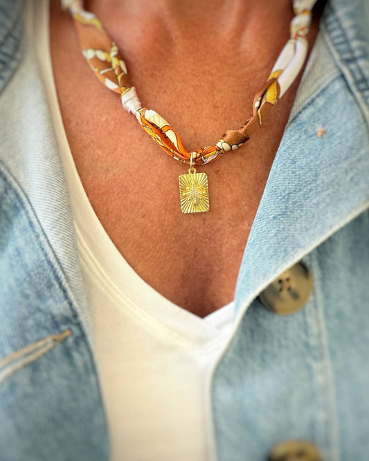 Verona Knotted Scarf Starburst Charm Necklace Gold Filled
