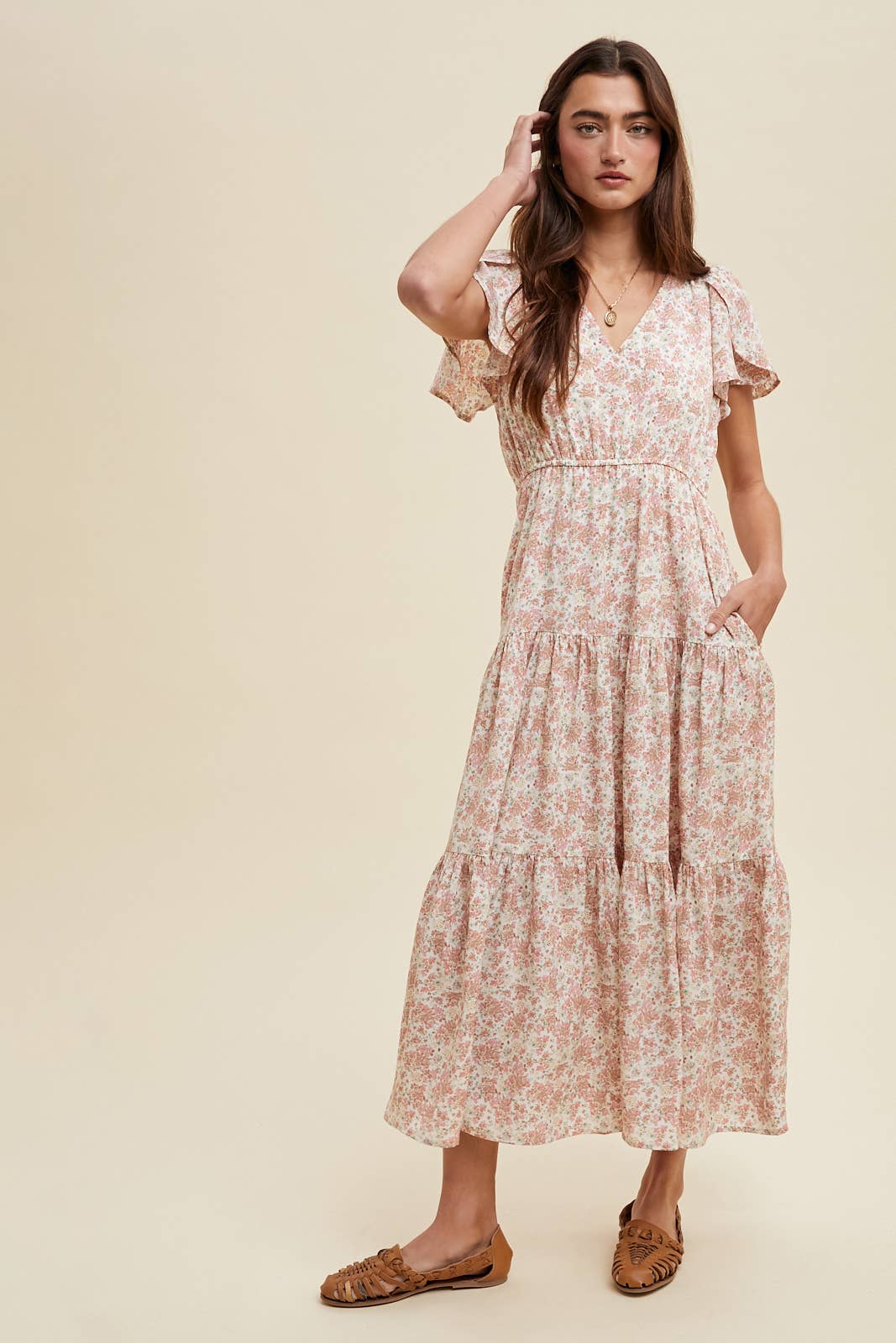 Carys Floral Tulip Sleeve Midi Dress