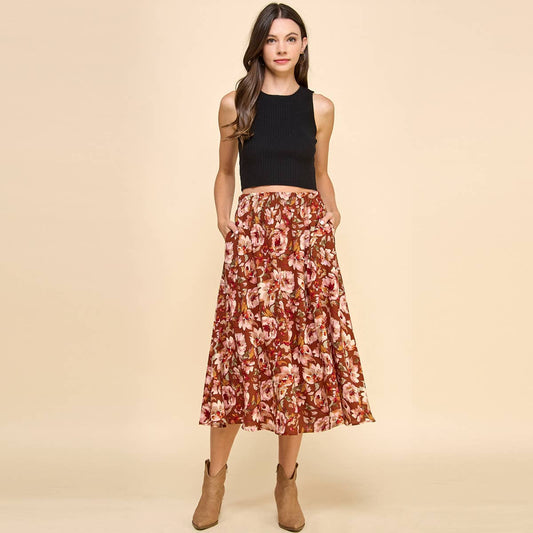 Amber Floral Print Midi Skirt