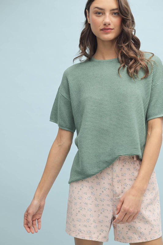 Sweet Caroline Sweater Top in Sage