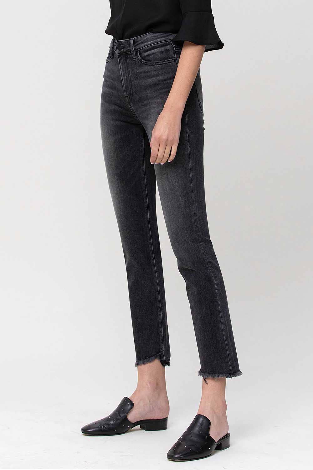 High Rise Cropped Straight Jeans in Black