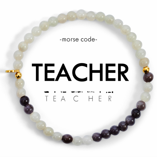 Morse Code Bracelet | TEACHER: Pink Aventurine & Mother of Pearl