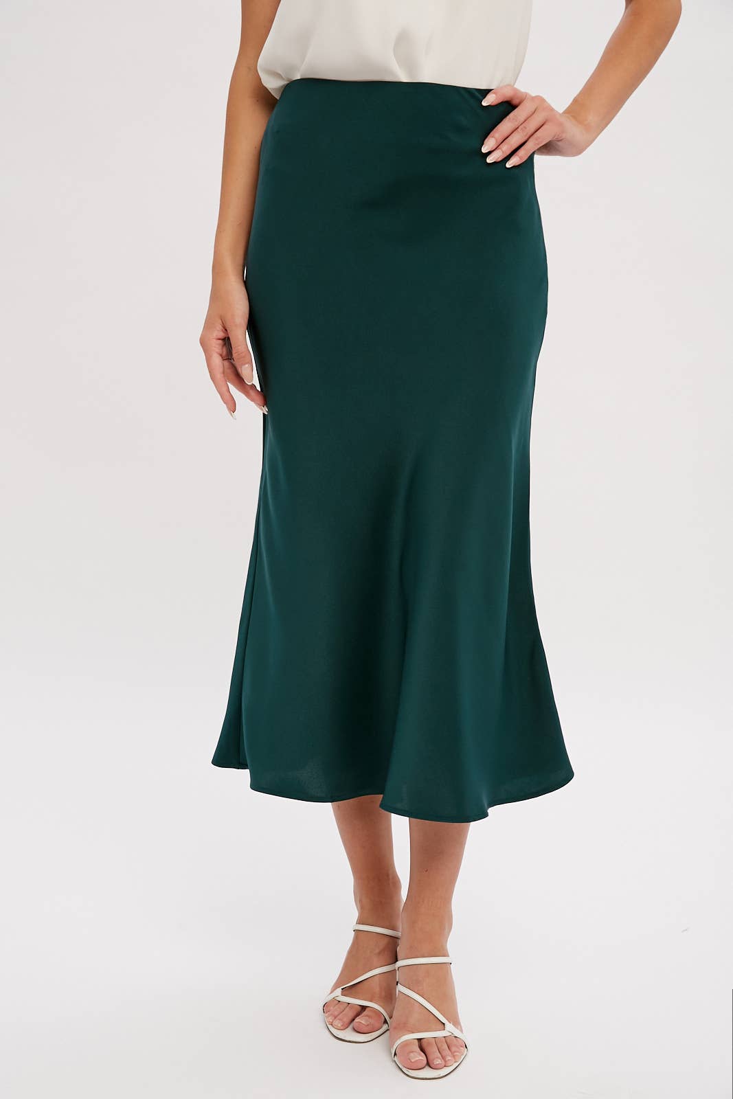 Evergreen Midi Satin Skirt