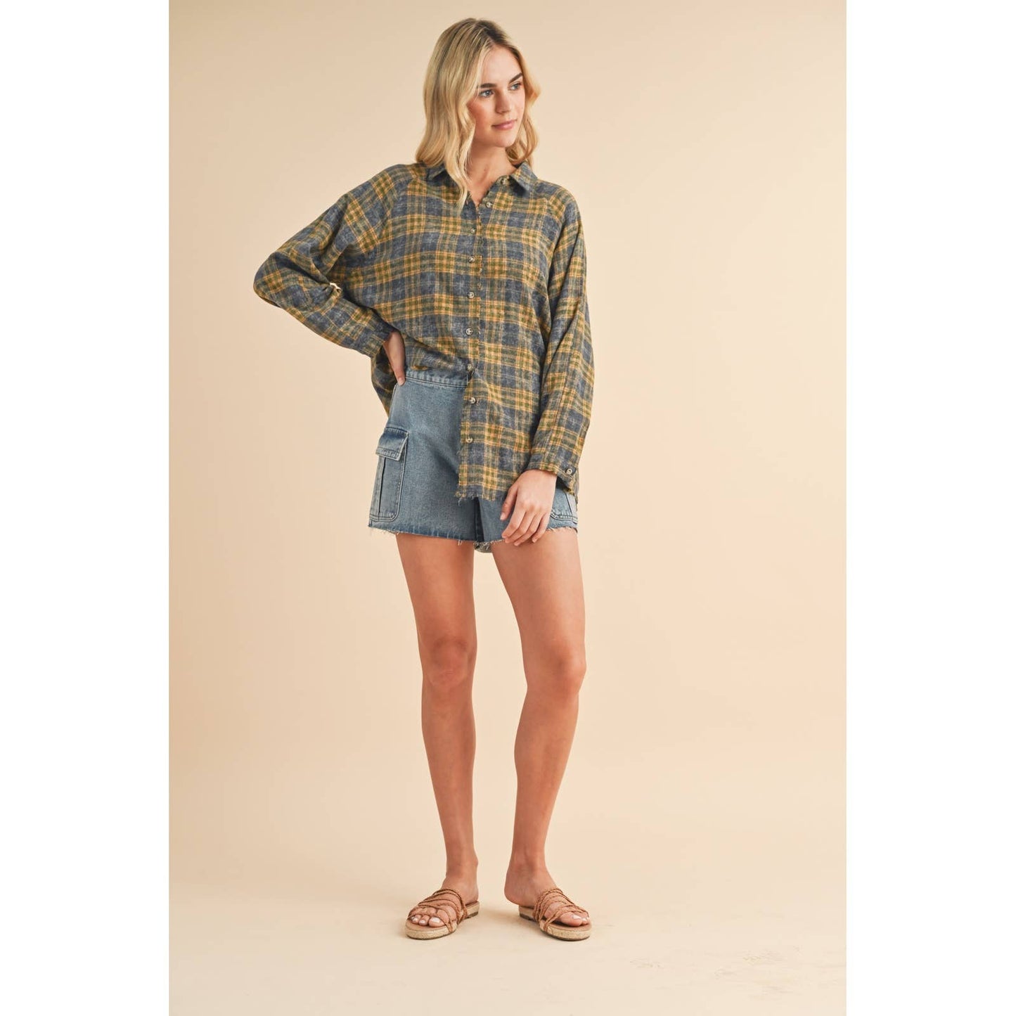 Fall Plaid Raw-Edge Shirt