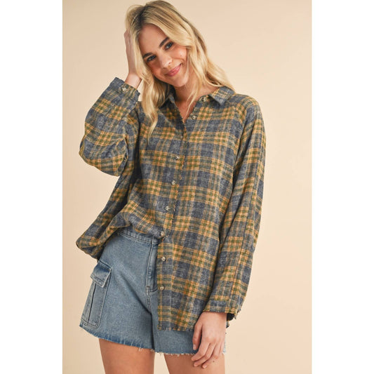 Fall Plaid Raw-Edge Shirt