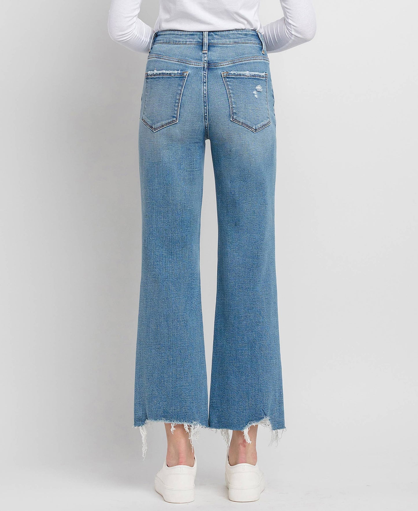 Slim-Wide Leg Jeans with Distressing