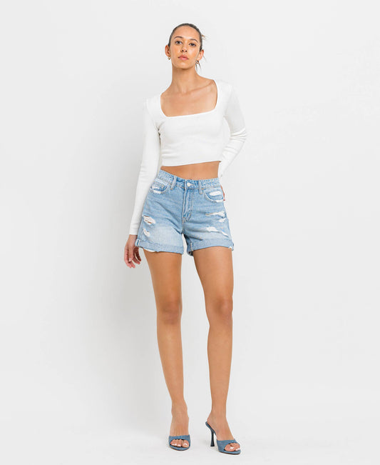 Mid Rise Boyfriend Denim Shorts