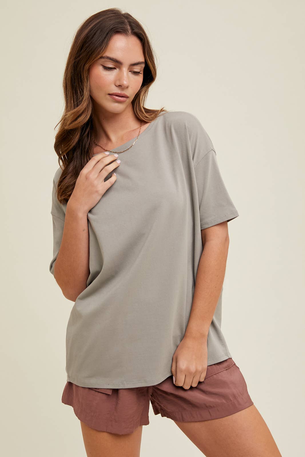 Grey Boatneck Casual Tee