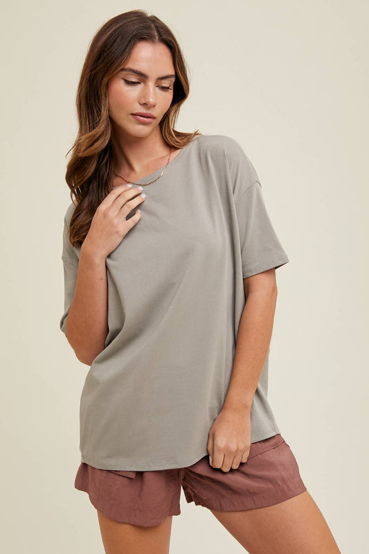 Grey Boatneck Casual Tee