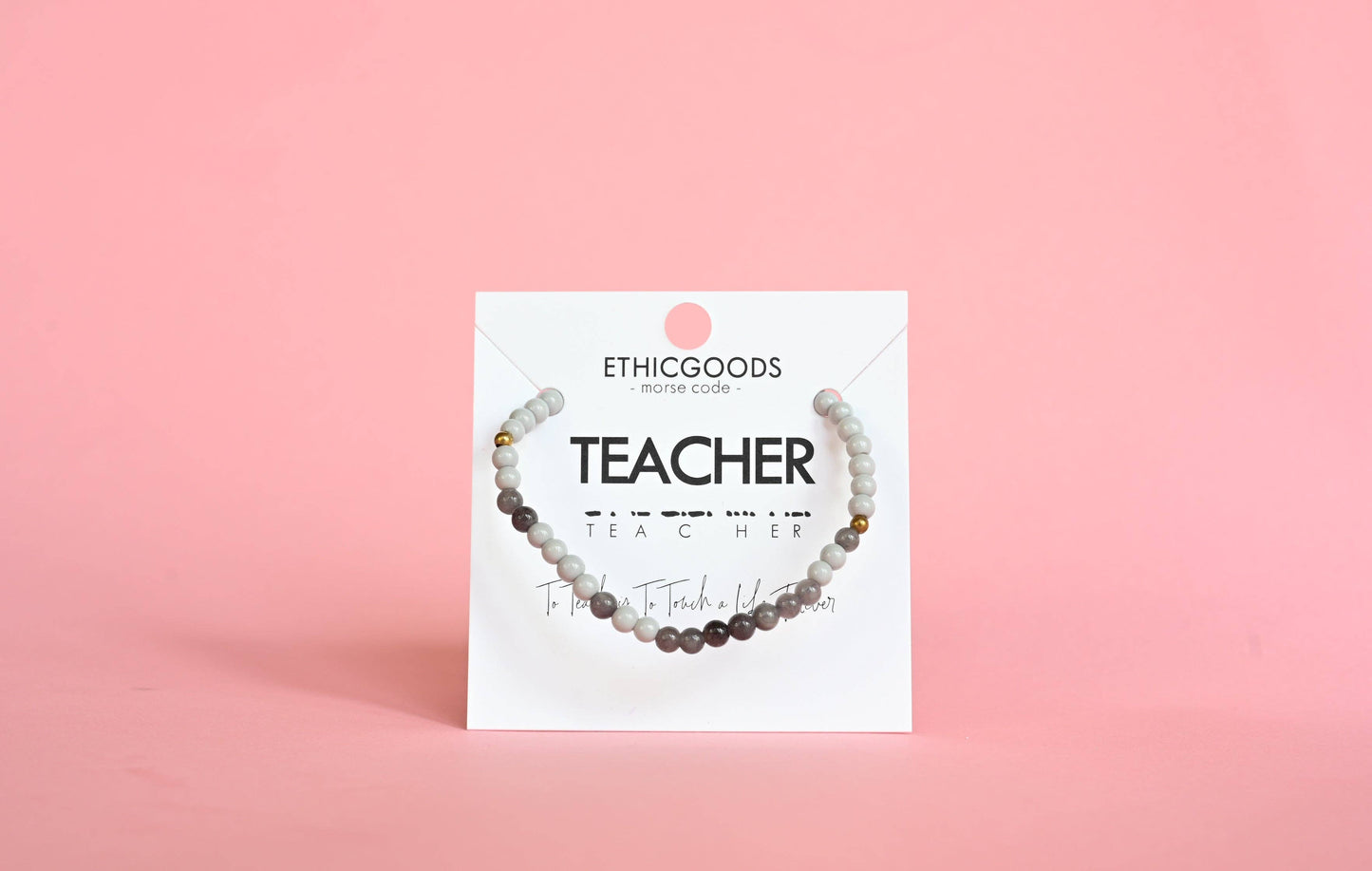 Morse Code Bracelet | TEACHER: Pink Aventurine & Mother of Pearl