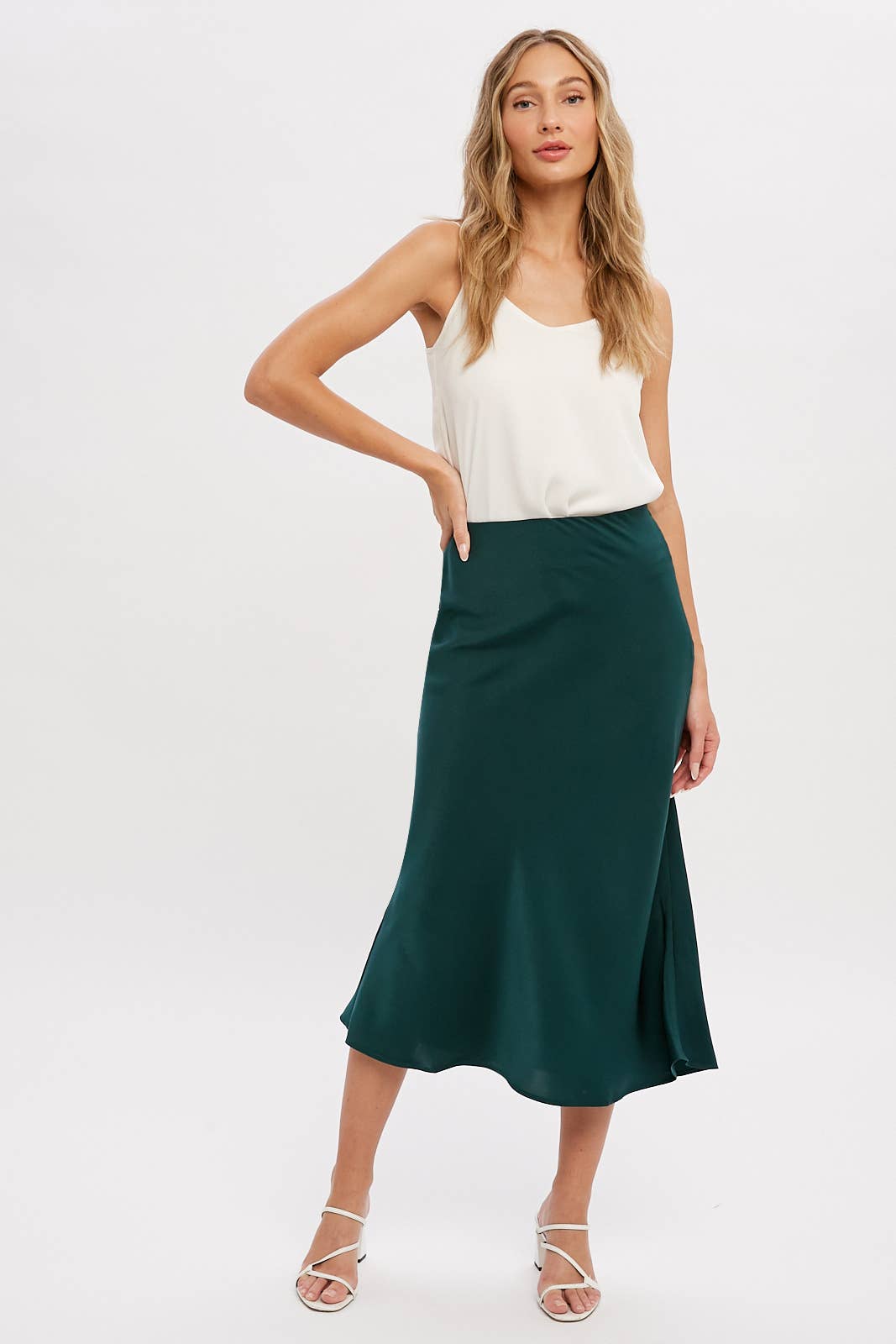 Evergreen Midi Satin Skirt