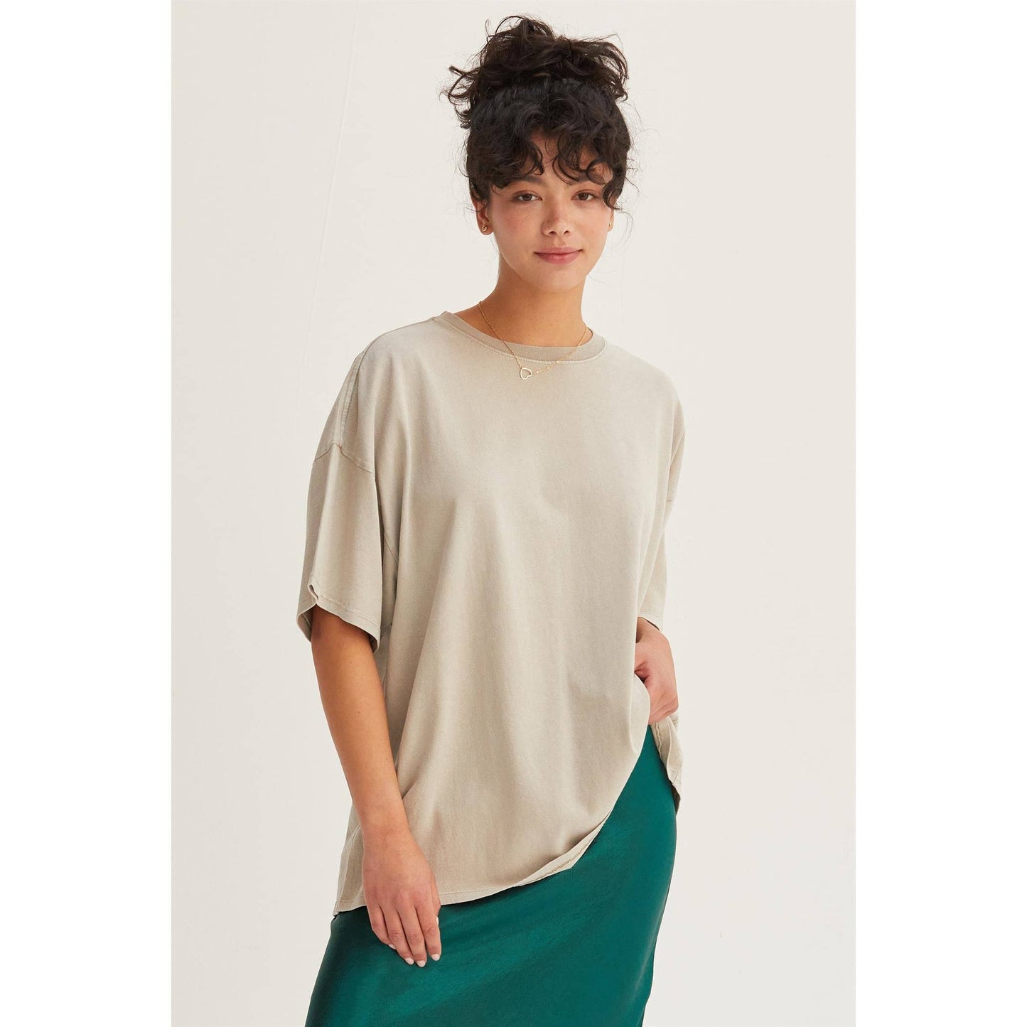 Oversized Distressed Tee in Taupe