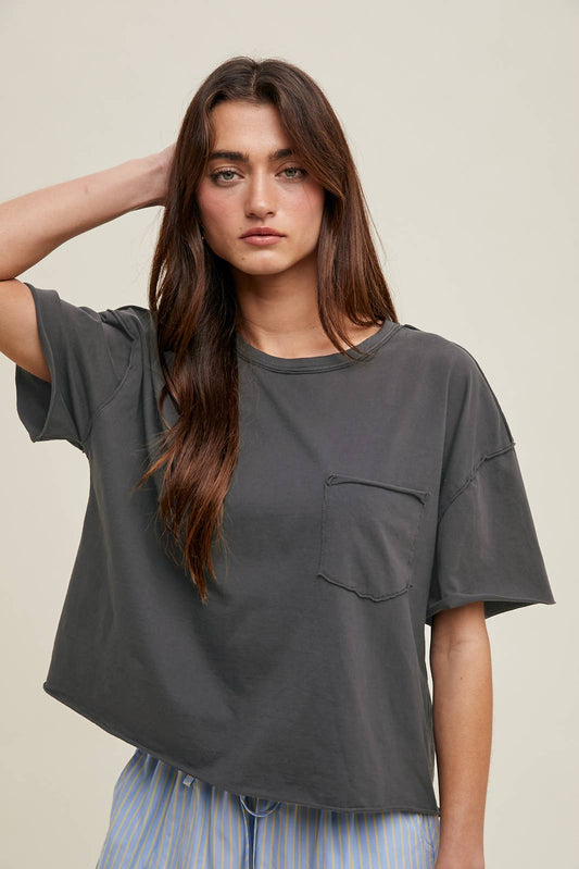 Charcoal Raw Edge Boxy Tee