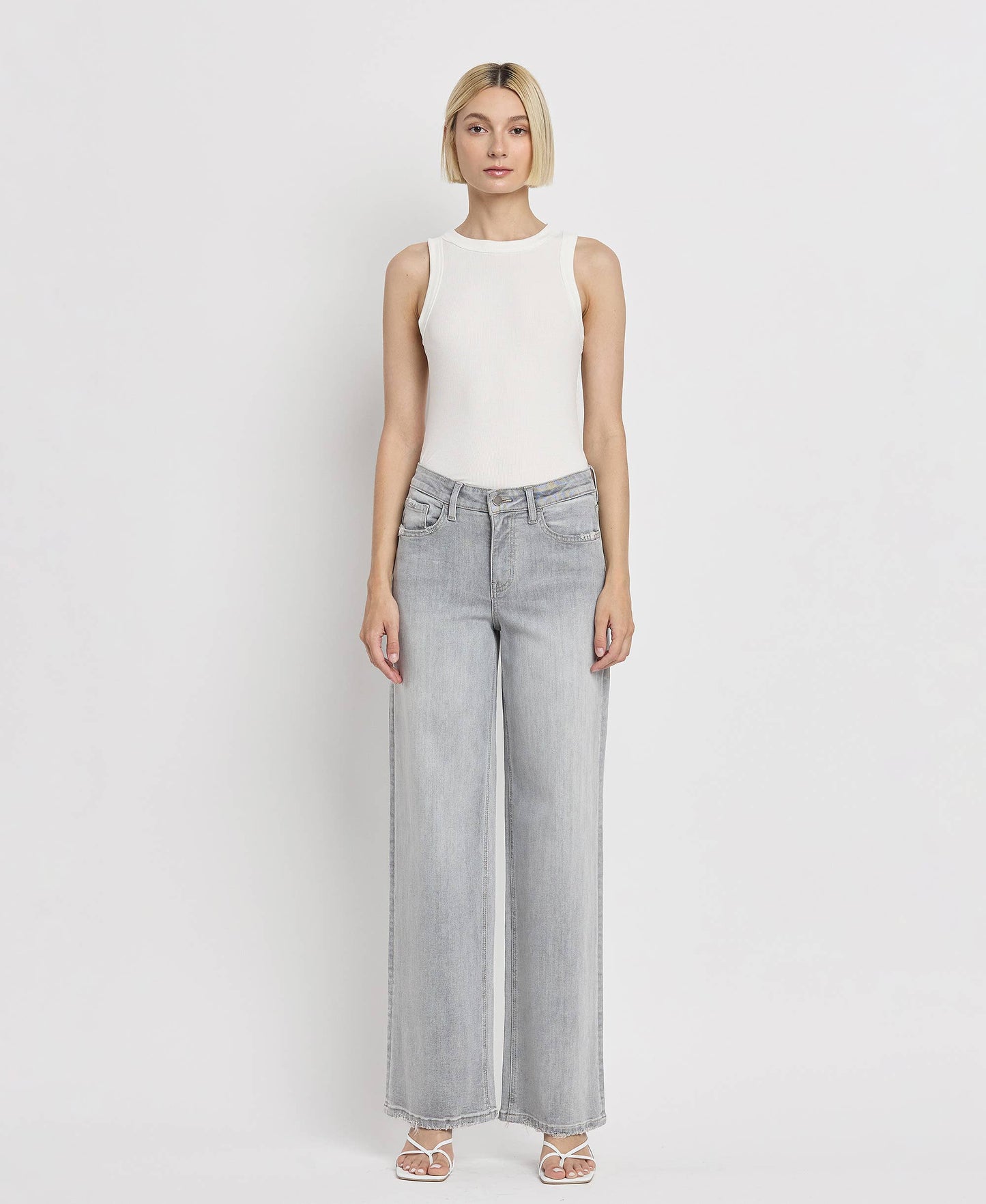 High Rise Wide Leg Light Gray Jeans